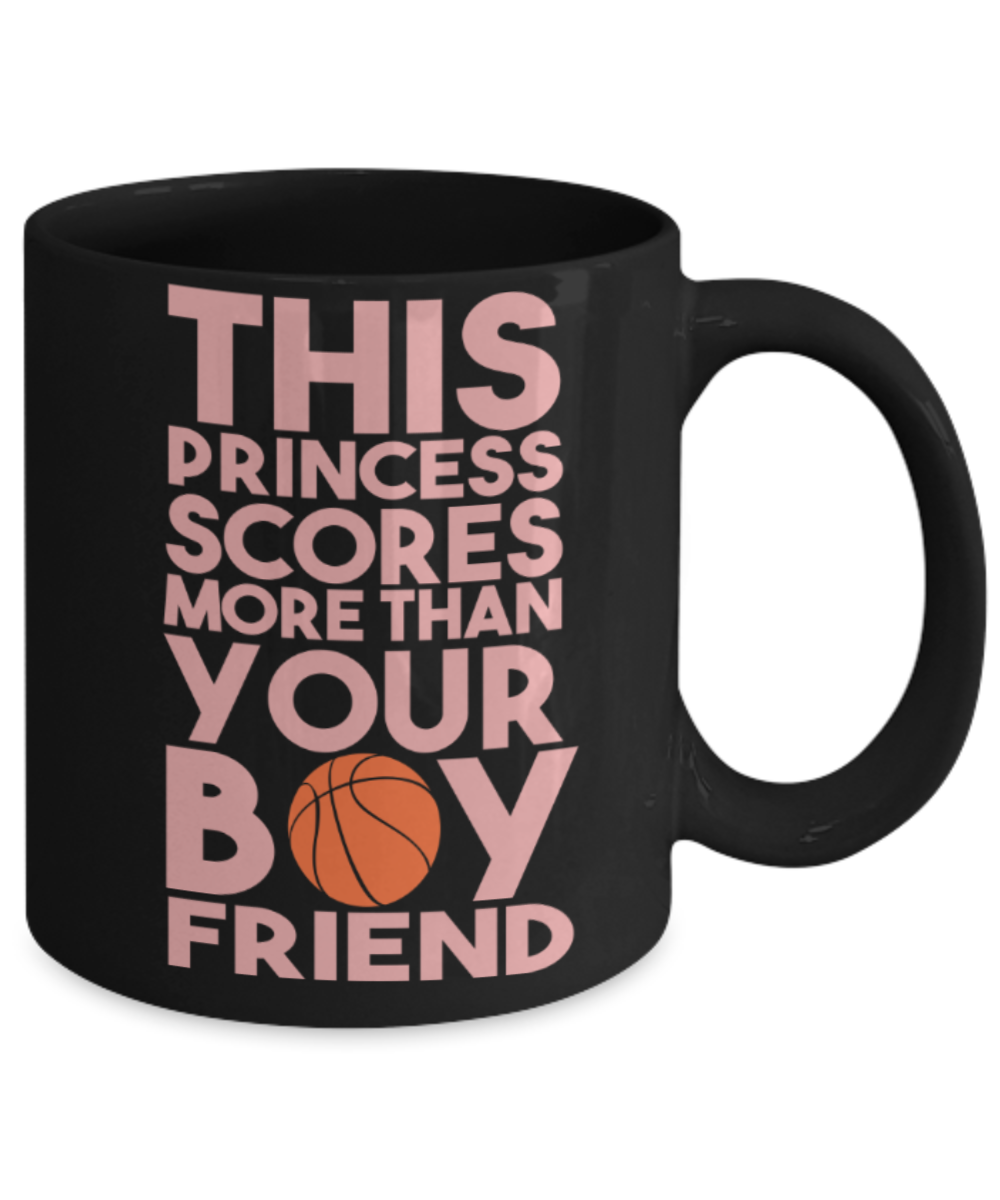 Baseball lovers mugs, This princess scores more than your boyfriend - Funny Black Porcelain Coffee 11 oz