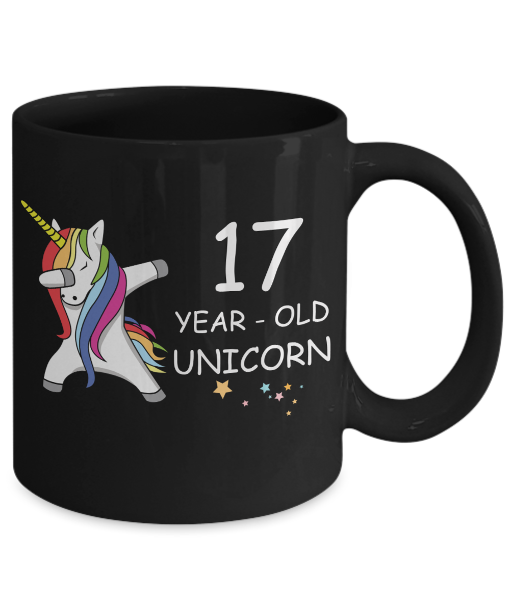Unicorn Birthday gift 17th Birthday Gift for Women - 17 Year Old Unicorn Dabbing Mug - Funny Black Porcelain Coffee 11 oz, 17th Anniversary Bday Gift for Grandma, Mom, Sister, Bestie - Legends are Born In 2003