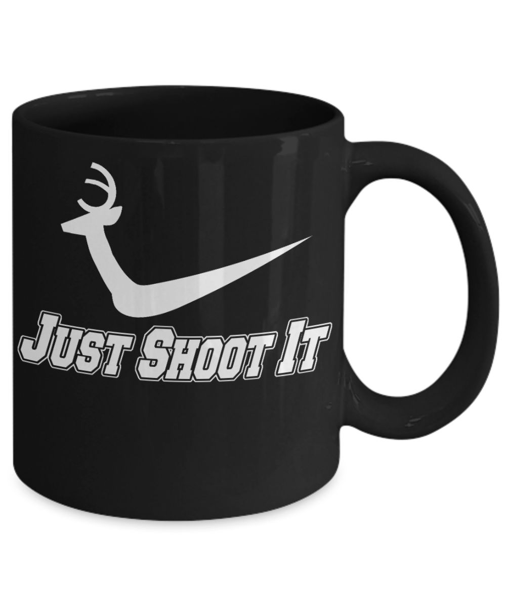 Deer Hunting Dad Custom Gift Coffee mug, Just Shoot It-Black Porcelain Coffee Mug 11 oz