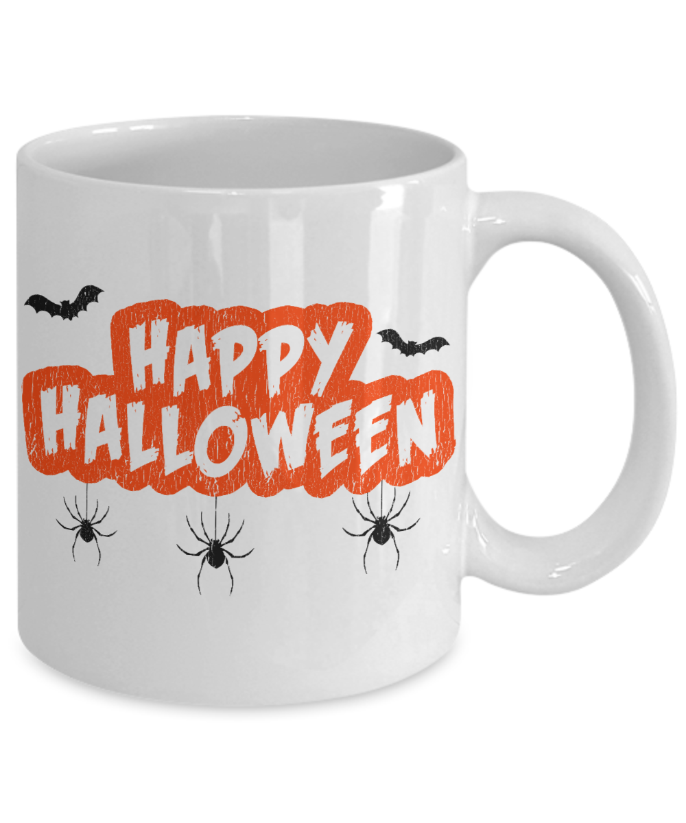 Halloween Coffee Mug, Happy Halloween - White Porcelain Coffee Mug 11 Oz For Halloween