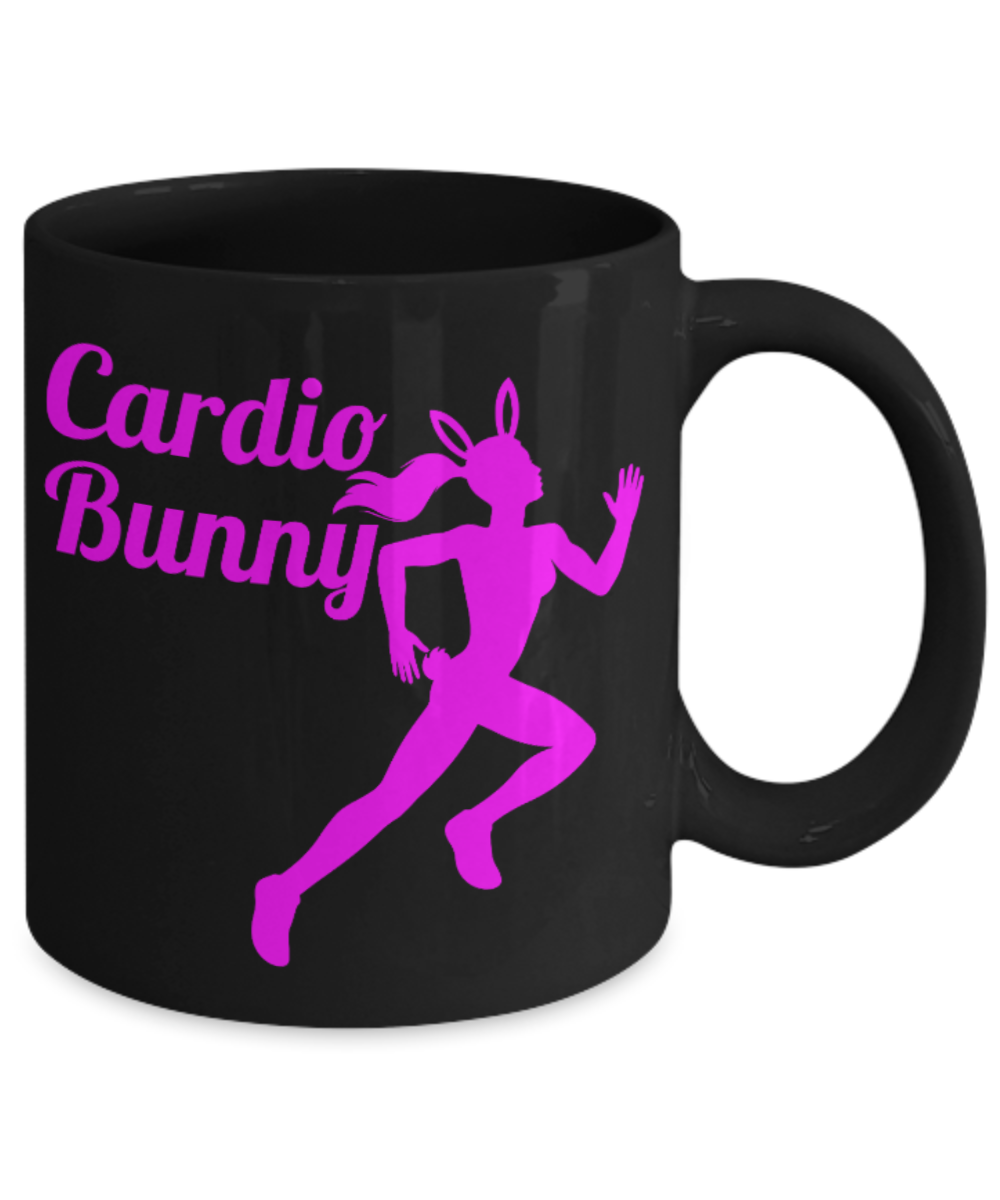 Cardio Lovers mugs , Cardio Bunny - Black Coffee Mug Porcelain Tea Cup 11 oz - Great Gift