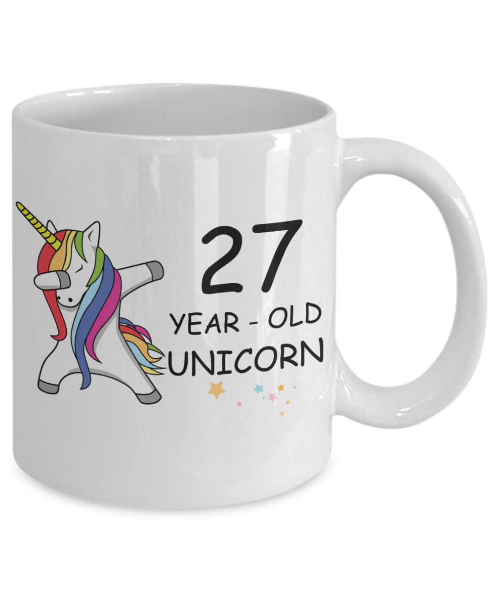 Unicorn Birthday gift 27th Birthday Gift for Women - 27 Year Old Unicorn Dabbing Mug - Funny White Porcelain Coffee 11 oz, 27th Anniversary Bday Gift for Grandma, Mom, Sister, Bestie - Legends are Born In 1993