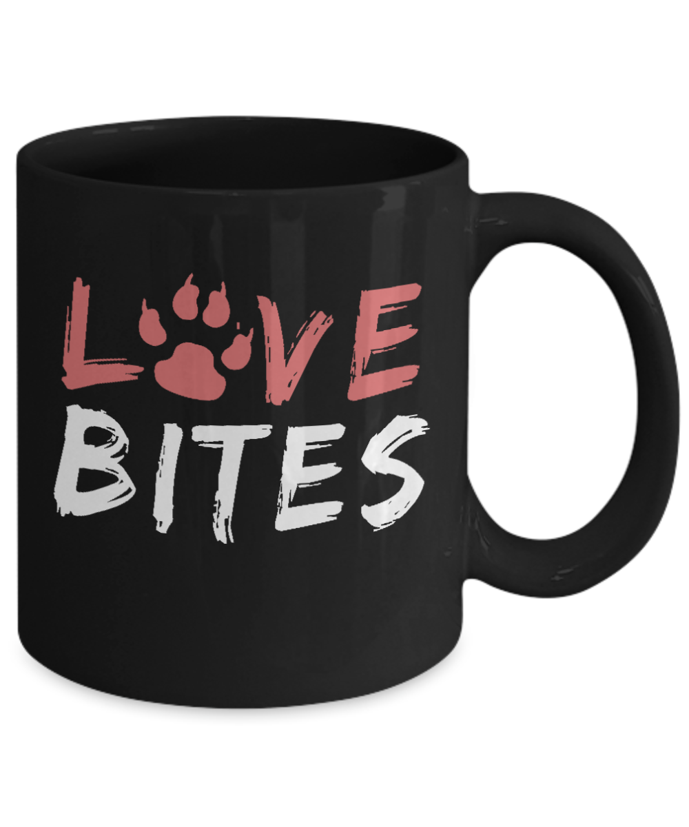 Dog Lover Coffee Mug, Love Bites - Black Porcelain Coffee Mug 11 Oz For Dog Lover, Dad, Mom
