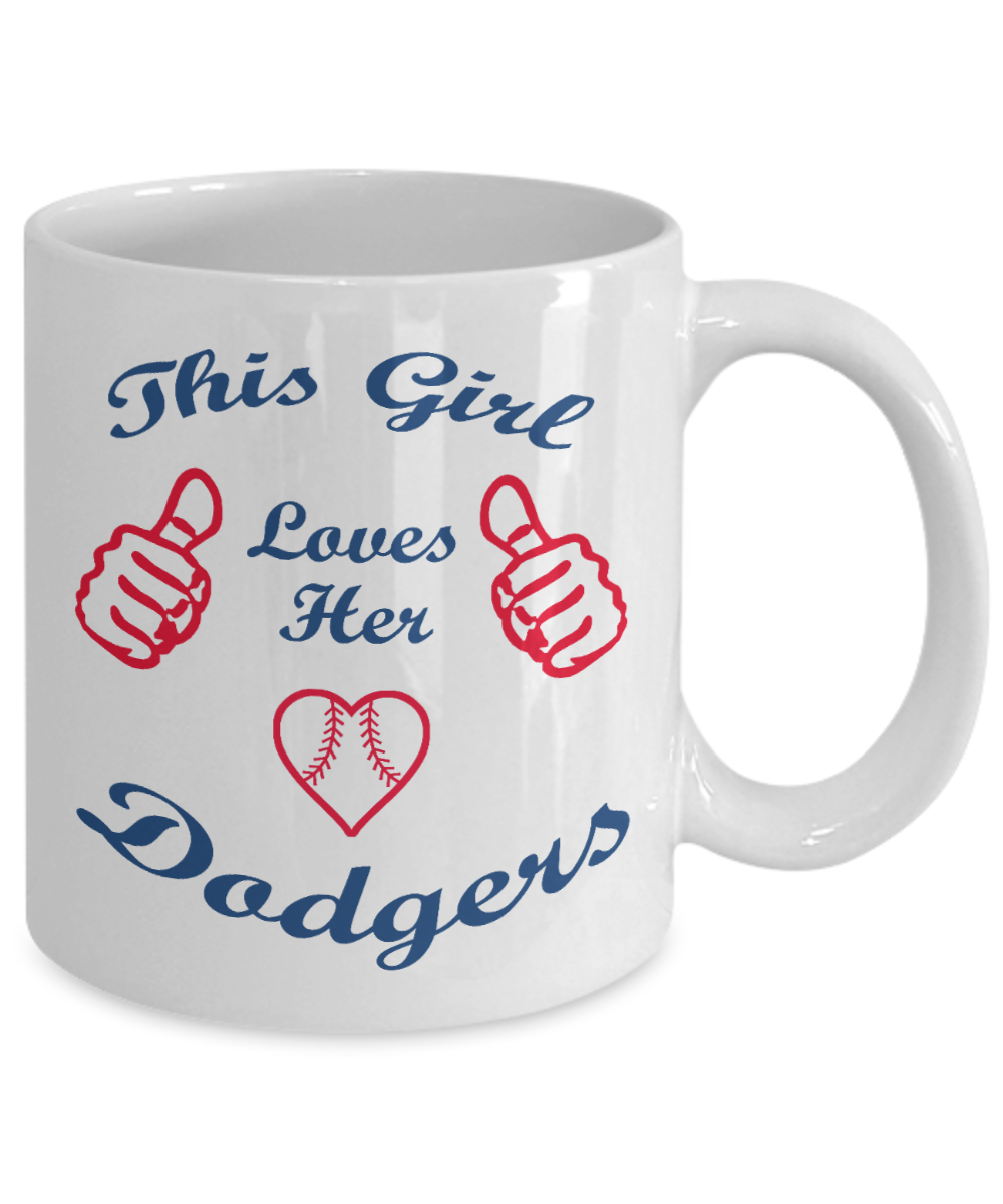 Baseball Fan Gift Coffee Mug, This Girl Loves Her Dodgers- White Porcelain Coffee Mug 11 oz For Baseball Player, Baseball Fan, Baseball Lover, Girlfriend, Boyfriend, Valentines Day, Gift