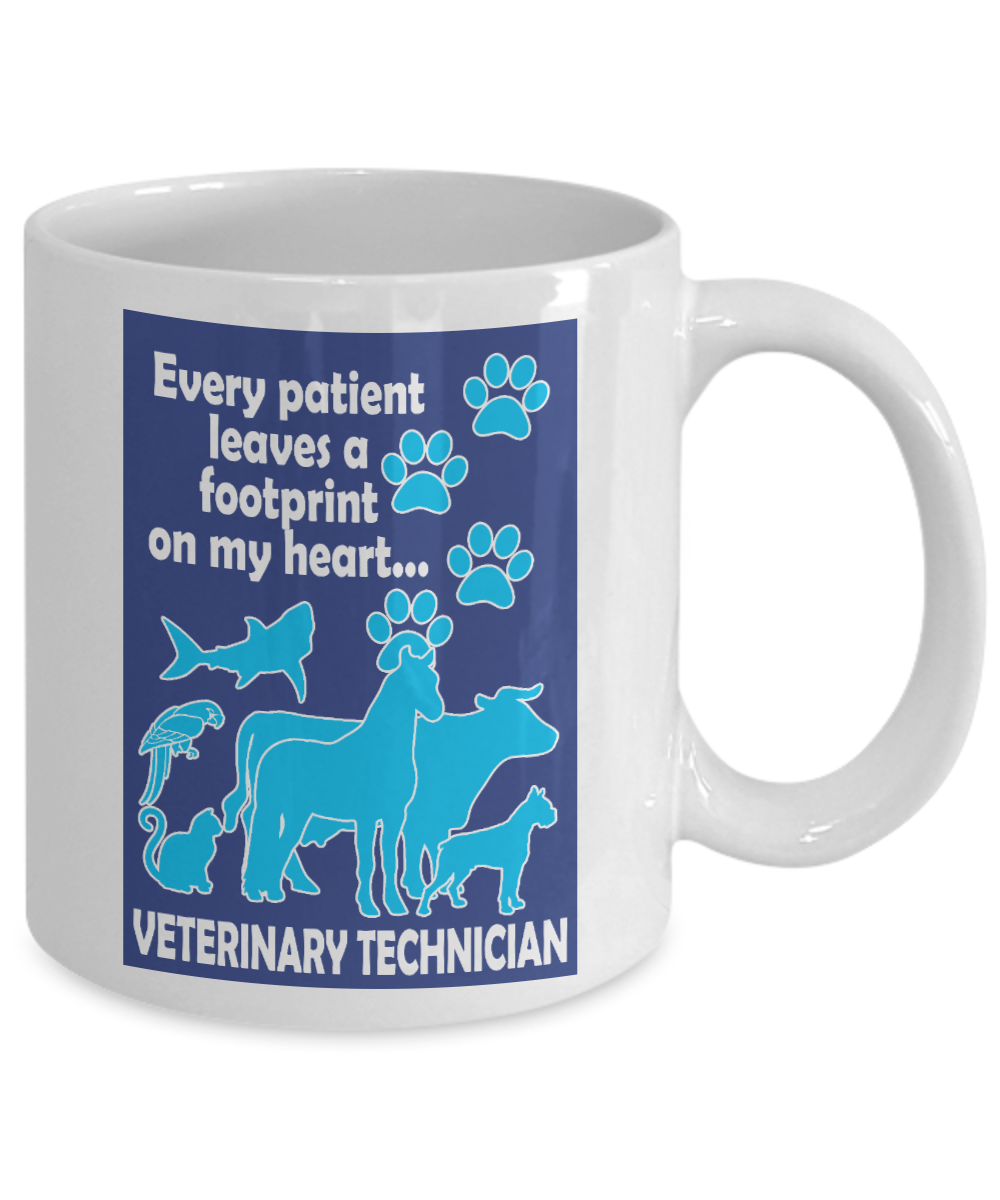 Vet Tech Coffee Mug, Every Patient Leaves A Footprint On MY Heart... Veterinary Technician-White Porcelain Coffee Mug 11 oz