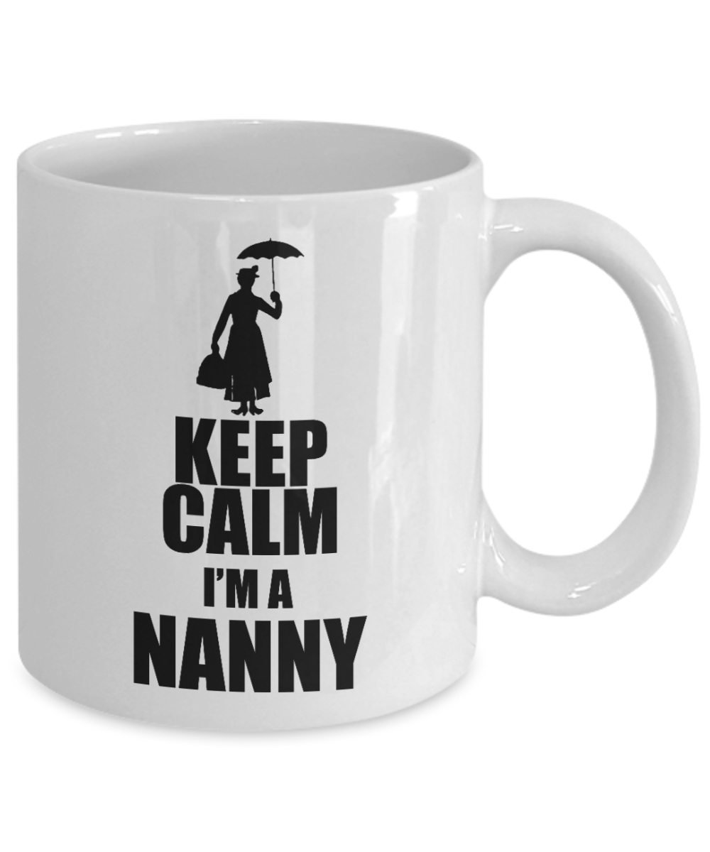 Pregnancy Reveal Coffee Mug, Keep Calm I'm A Nanny-White Porcelain Coffee Mug 11 oz for Grandma, Pregnancy, announcement, Birthday