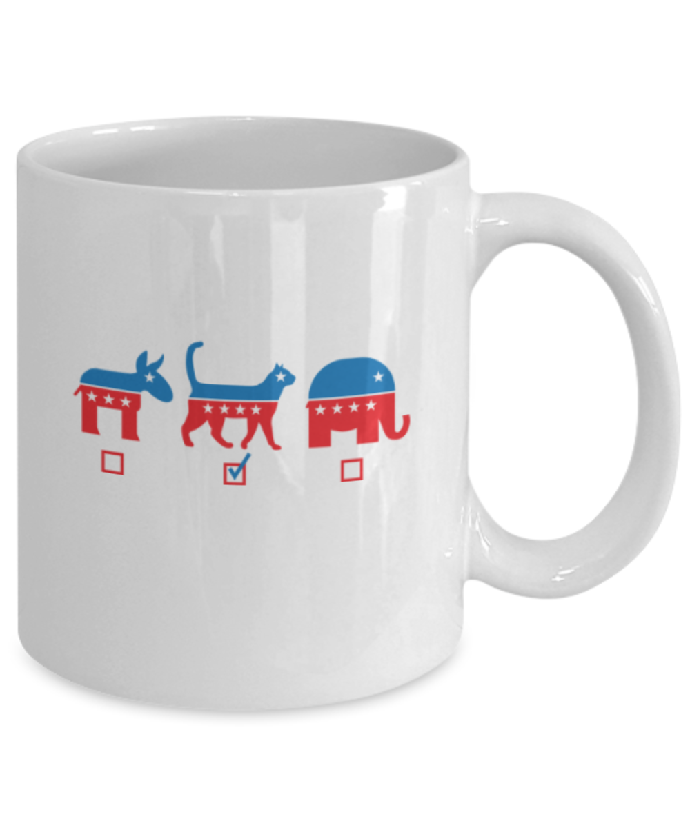 Cat Lovers Gifts , My Vote Cat - White Coffee Mug Porcelain Tea Cup 11 oz - Great Gift