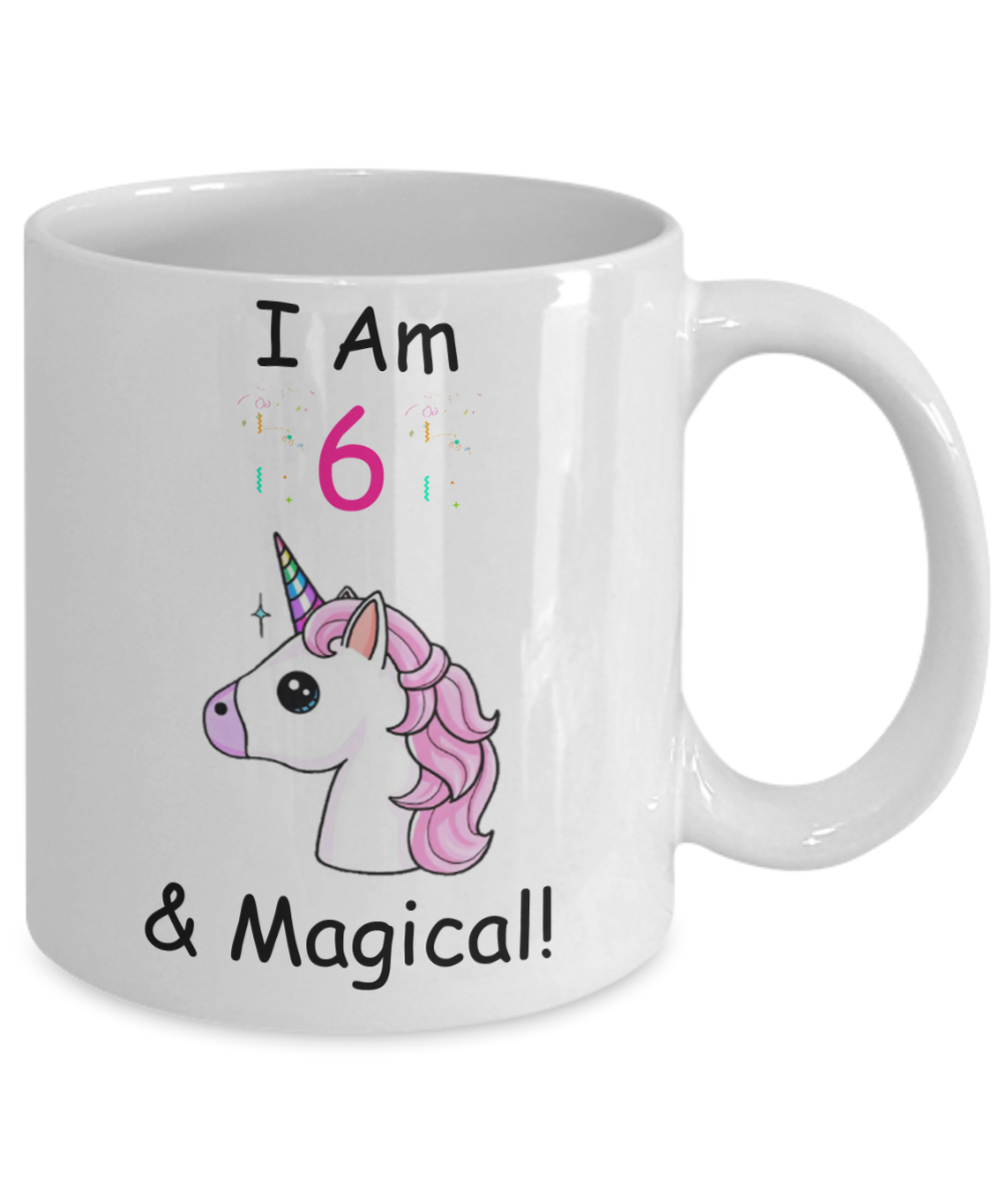 6th Birthday Gift for Women - I Am 6 & Magical Unicorn Mug - Funny White Porcelain Coffee 11 oz for Grandma, Mom, Sister, Best Friend, Women, Her - Queens are Born In 2014