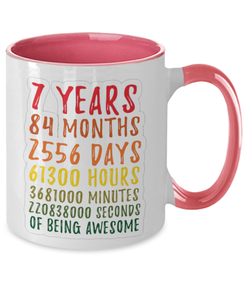th Birthday Gift 7 Seven Years Old, All Measures of Being Awesome! Anniversary Mug For Kids, Son Daughter, Boy or Girl - From Mom Dad!