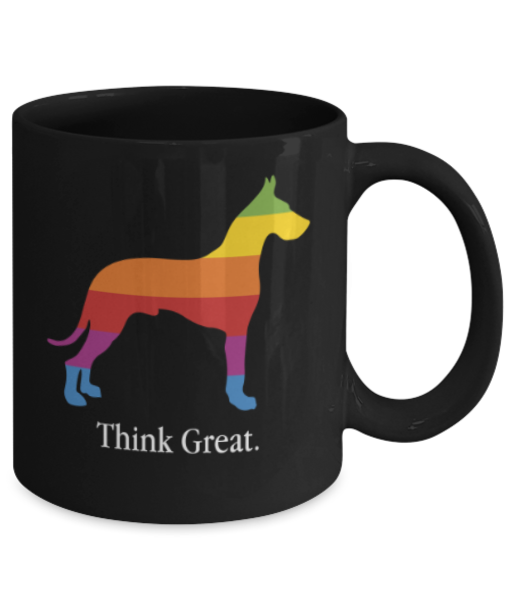 Gift gor dog lovers , Think Great Dane - Black Coffee Mug Porcelain Tea Cup 11 oz - Great Gift