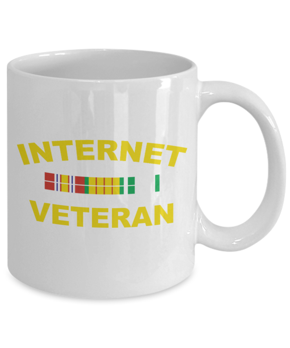 Pop culture lovers mugs , Internet Veteran - White Coffee Mug Porcelain Tea Cup 11 oz - Great Gift