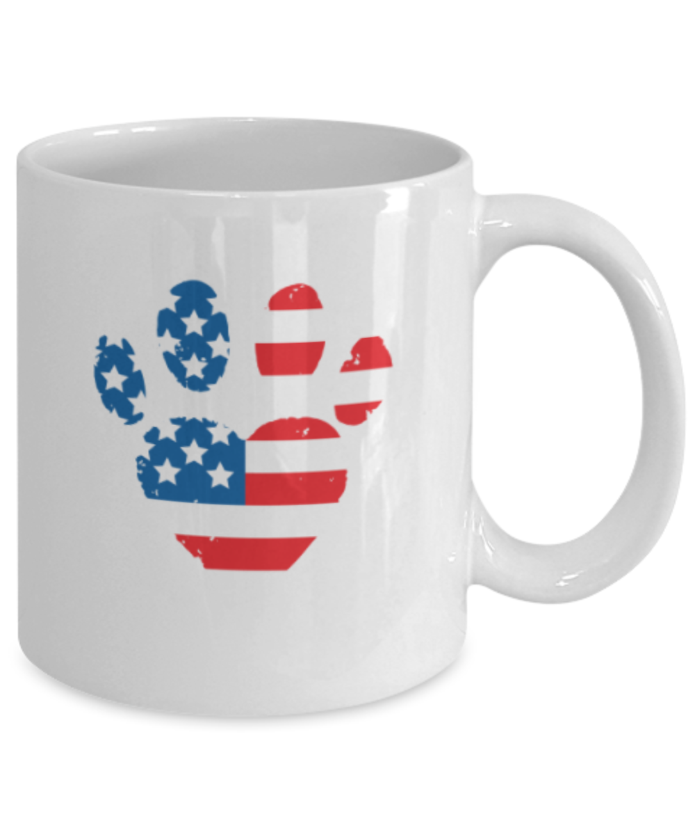 Gift gor cat lovers , Usa Paw - White Coffee Mug Porcelain Tea Cup 11 oz - Great Gift