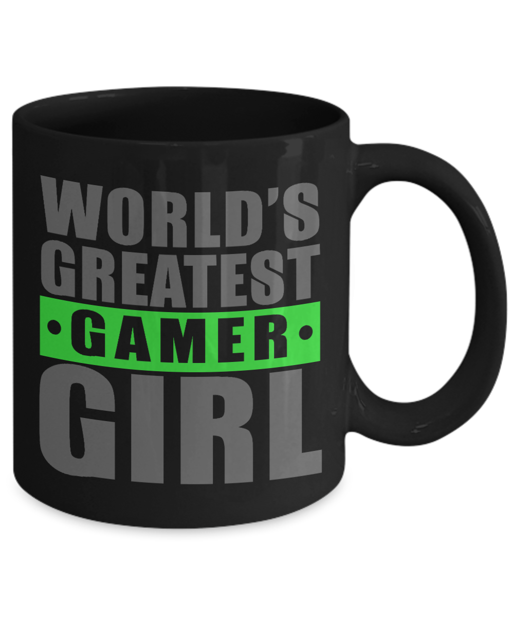 Gamer Coffee Mug, Worlds Greatest Gamer Girl-Black Porcelain Coffee Mug 11 oz for Gamer, son, Daughter, boyfriend, Girlfriend