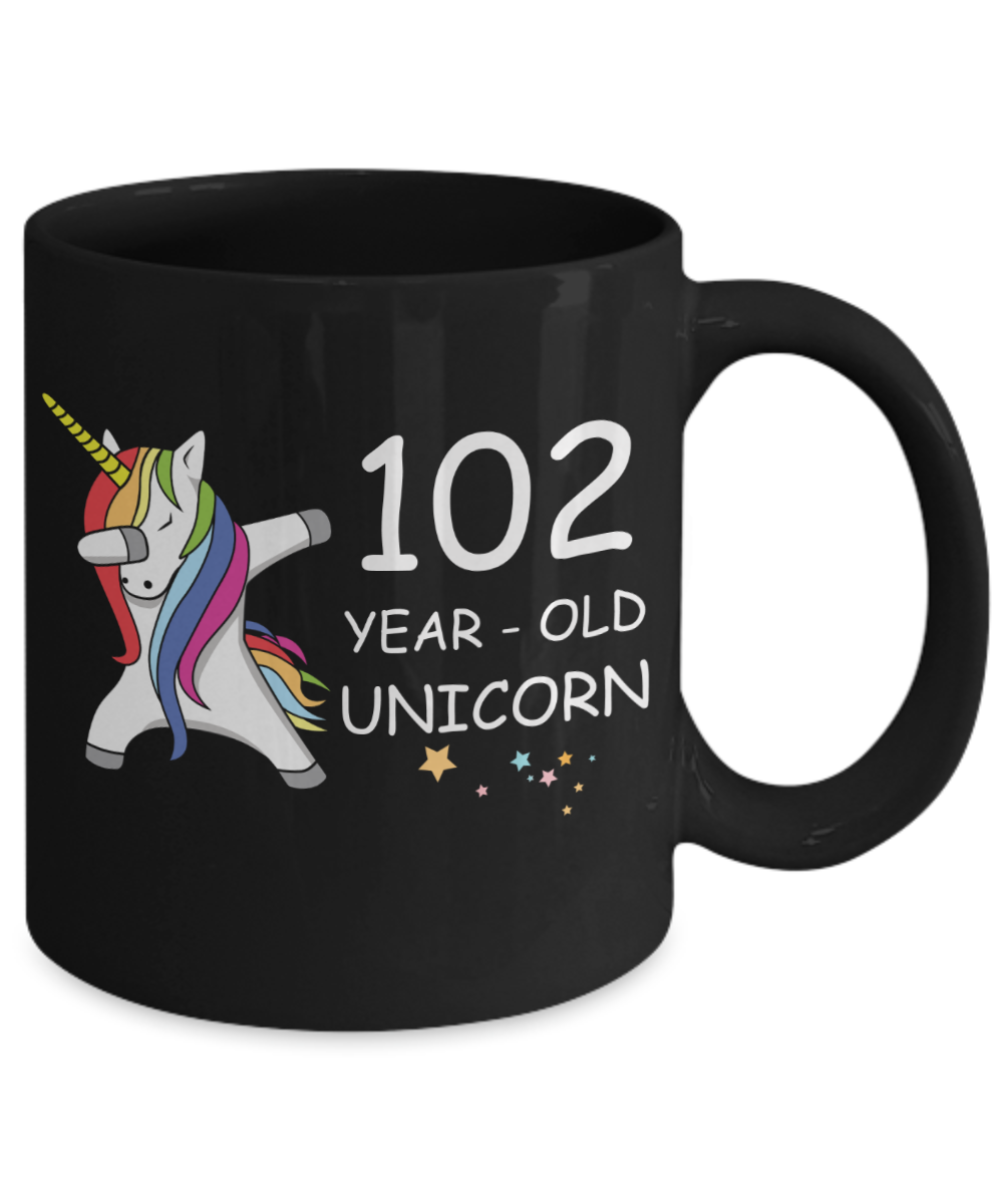 Unicorn Birthday gift 102nd Birthday Gift for Women - 102 Year Old Unicorn Dabbing Mug - Funny Black Porcelain Coffee 11 oz, 102nd Anniversary Bday Gift for Grandma, Mom, Sister, Bestie - Legends are Born In 1918