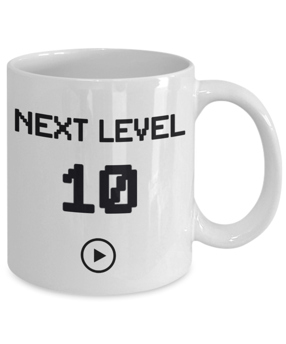 10th Birthday Gift Coffee Mug For Kids, Next Level 10, Gamer Coffee Mug, Birthday Mug- White Porcelain Coffee Mug 11 Oz Funny Quotes Coffee Mug