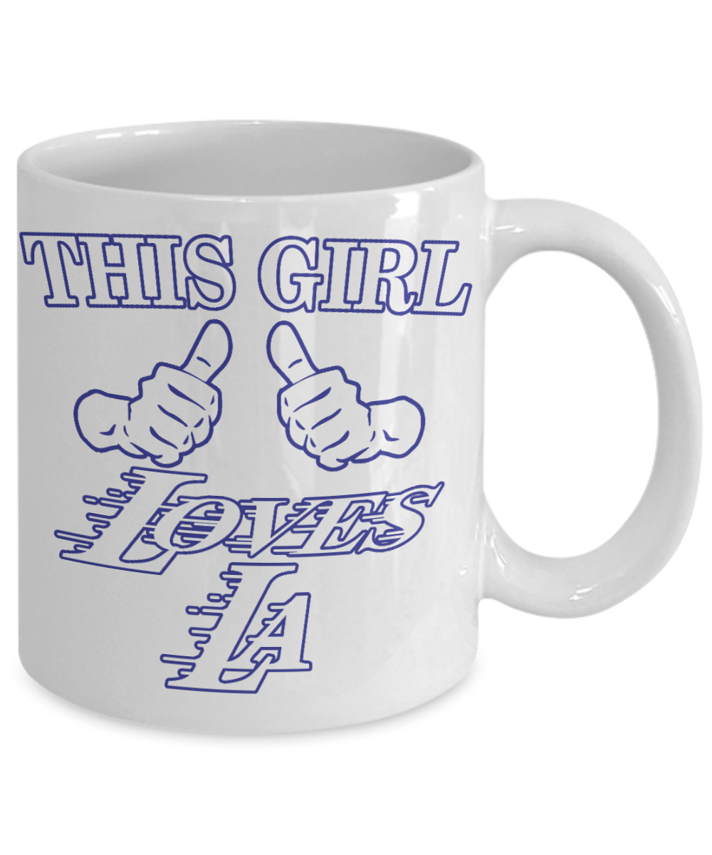 Los Angeles Souvenir Gift Coffee mug, This Girl Loves L A-White Porcelain Coffee Mug 11 oz