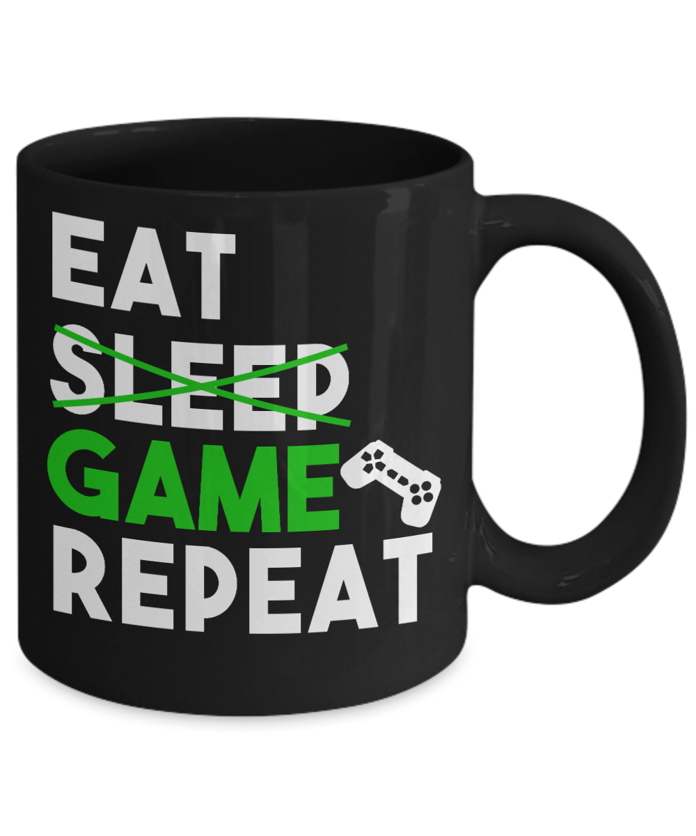 Gamer Coffee Mug, Eat, Sleep, Game, Repeat-Black Porcelain Coffee Mug 11 oz for Gamer, son, Daughter, boyfriend,girlfriend