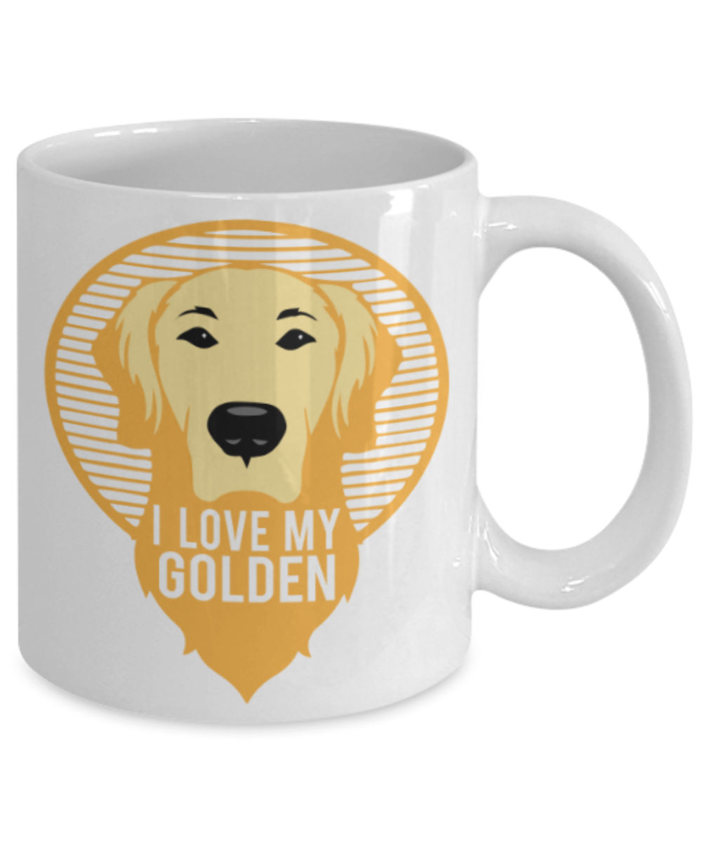 Gift gor dog lovers , I love my Golden - White Coffee Mug Porcelain Tea Cup 11 oz - Great Gift