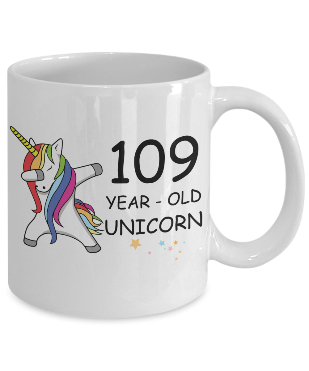 109th Birthday Gift for Women - 109 Year Old Unicorn Dabbing Mug - Funny White Porcelain Coffee 11 oz for Grandma, Mom, Sister, Best Friend, Women, Her - Legends are Born In 1911