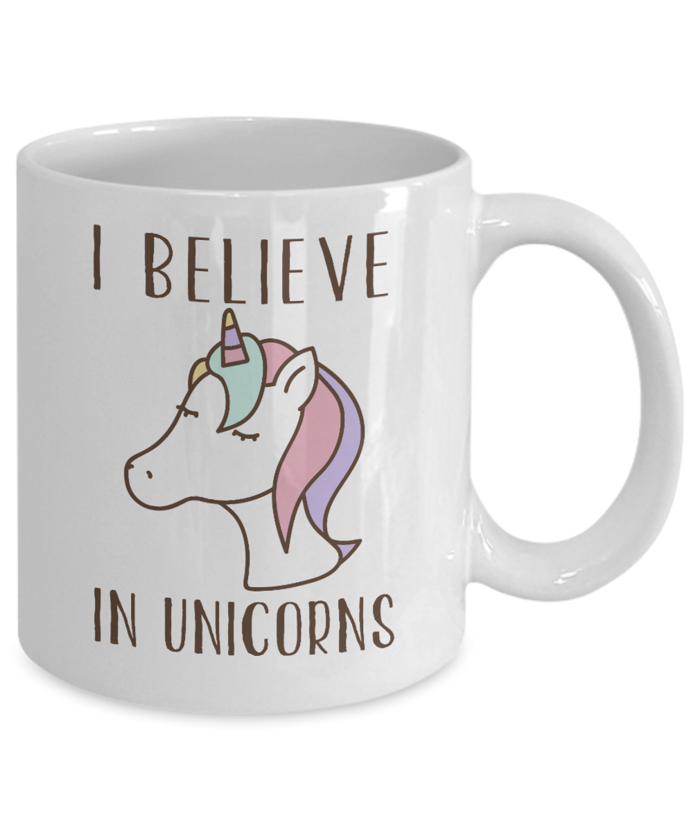 Cute Unicorn Coffee Mug, I Believe In Unicorns-White Porcelain Coffee Mug 11 oz For Daughter,Teen,Women,Grandma
