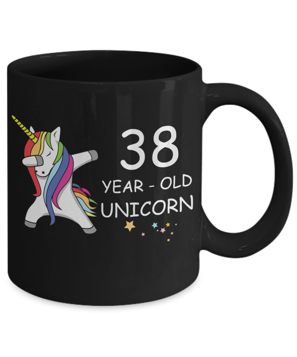 38th Birthday Gift for Women - 38 Year Old Unicorn Dabbing Mug - Funny Black Porcelain Coffee 11 oz for Grandma, Mom, Sister, Best Friend, Women, Her - Legends are Born In 1982