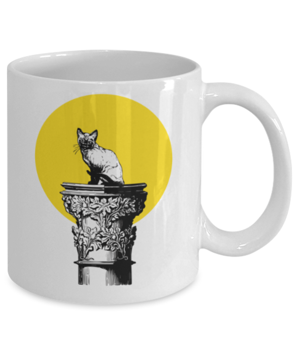 Funny coffee mugs , Pussy On A Pedestal - White Coffee Mug Porcelain Tea Cup 11 oz - Great Gift