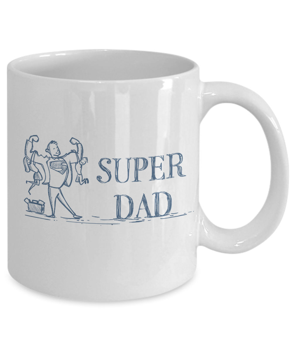 Best Ever Dad Coffee Mug, Super Dad -White Porcelain Coffee Mug 11 oz For Dad, Papa, Daddy, Fathers Day, Birthday