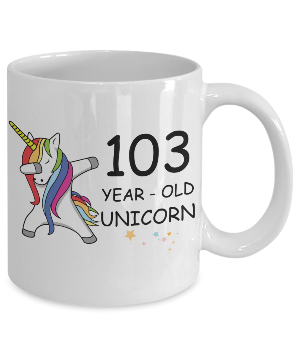 Unicorn Birthday gift 103rd Birthday Gift for Women - 103 Year Old Unicorn Dabbing Mug - Funny White Porcelain Coffee 11 oz, 103rd Anniversary Bday Gift for Grandma, Mom, Sister, Bestie - Legends are Born In 1917