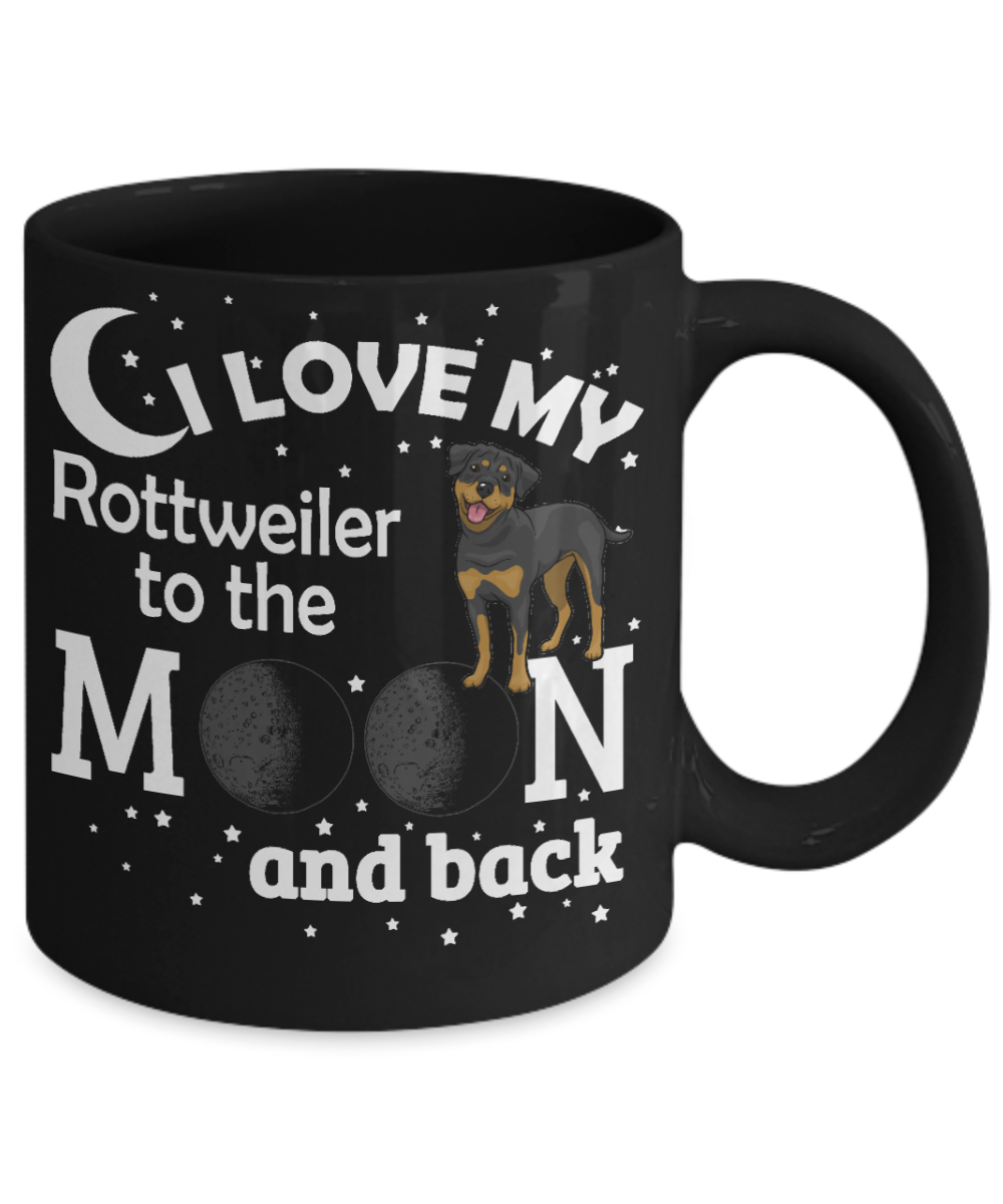 Best Dog Dad Custom Coffee Mug,I Love My Rottweiler To The Moon And Back-Black Porcelain Coffee Mug 11 oz