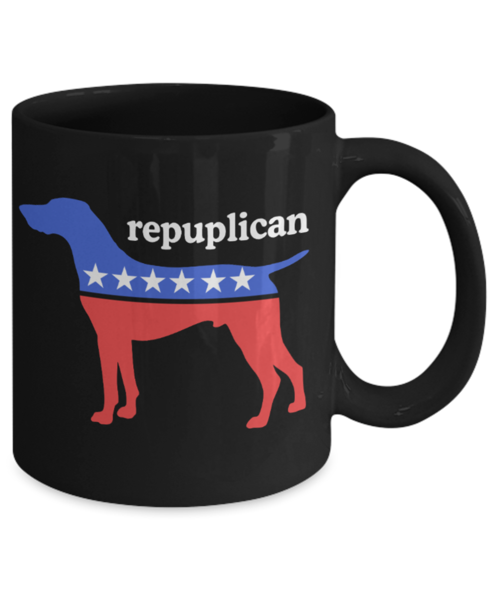 Dog Lovers Gifts , Repuplican - Black Coffee Mug Porcelain Tea Cup 11 oz - Great Gift