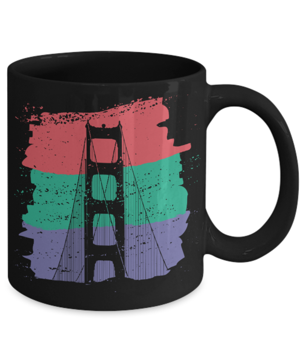 Fashion/Trends Lovers mugs , Goldengate Paintstrokes - Black Coffee Mug Porcelain Tea Cup 11 oz - Great Gift