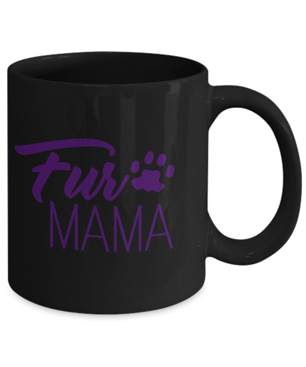Dog Mom Coffee Mug, Fur Mama - Black Porcelain Coffee Mug 11 Oz For Dog Lover, Dad, Mom