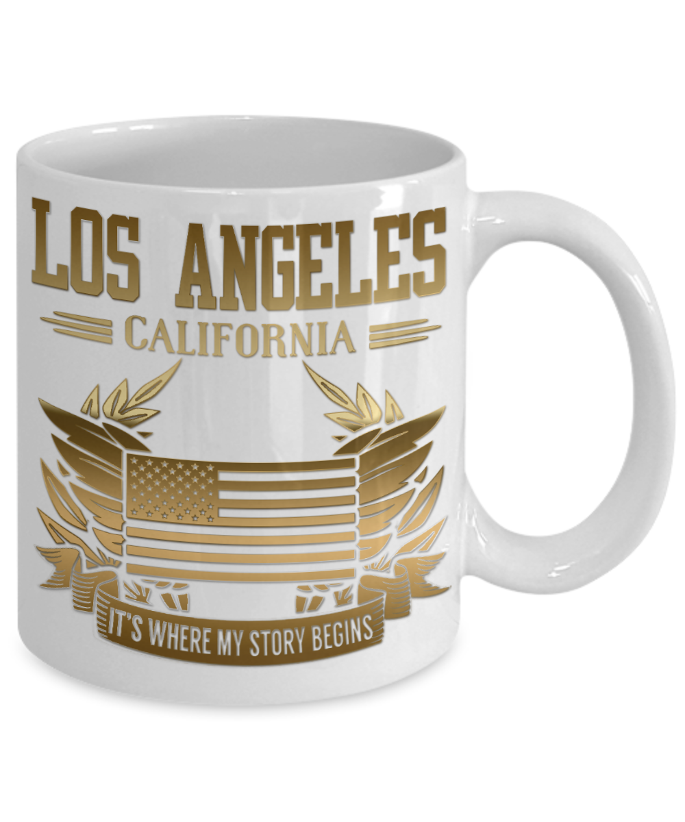 Los Angels California, It's Where My Story Begins- White Porcelain Coffee Mug 11 Oz Funny Quotes Coffee Mug