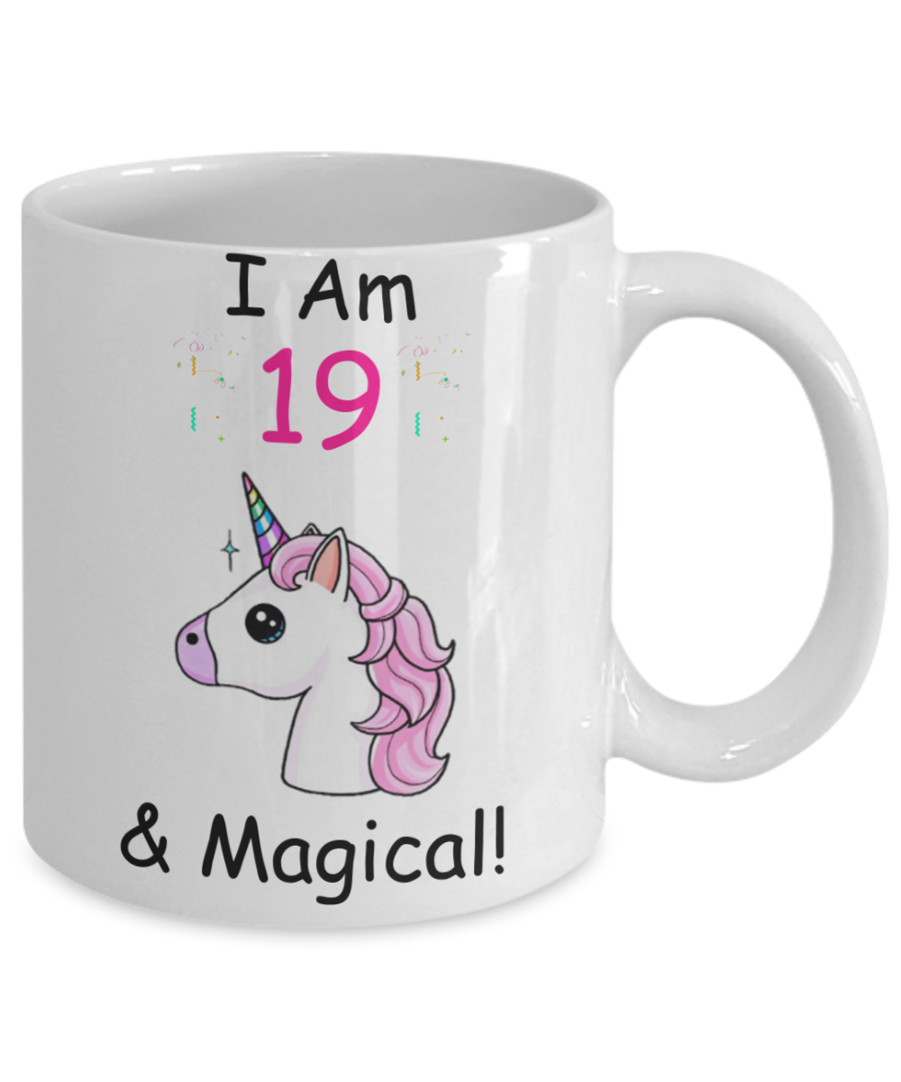 Unicorn Birthday gift 19th Birthday Gift for Women - I Am 19 & Magical Unicorn Mug - Funny White Porcelain Coffee 11 oz for Grandma, Mom, Sister, Best Friend, Women, Her - Born In 2001