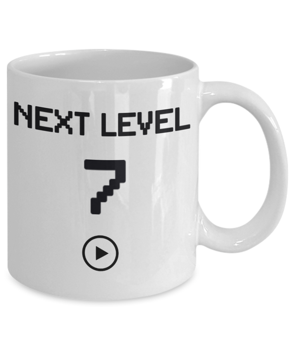 7th Birthday Gift Coffee Mug For Kids, Next Level 7, Gamer Coffee Mug, Birthday Mug- White Porcelain Coffee Mug 11 Oz Funny Quotes Coffee Mug