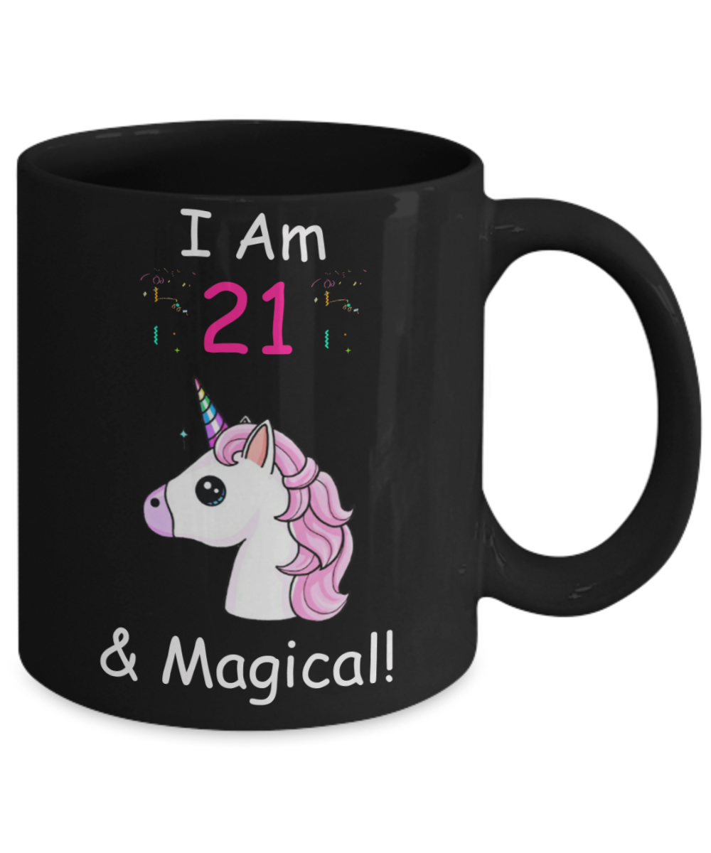 21st Birthday Gift for Women - I Am 21 & Magical Unicorn Mug - Funny Black Porcelain Coffee 11 oz for Grandma, Mom, Sister, Best Friend, Women, Her - Legends are Born In 1999