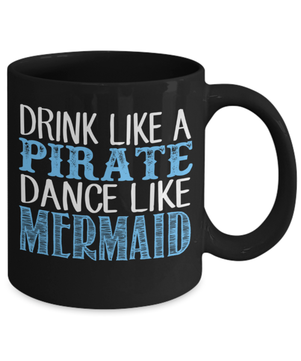 Mermaid lovers Mugs , Pirate, Mermaid - Black Coffee Mug Porcelain Tea Cup 11 oz - Great Gift