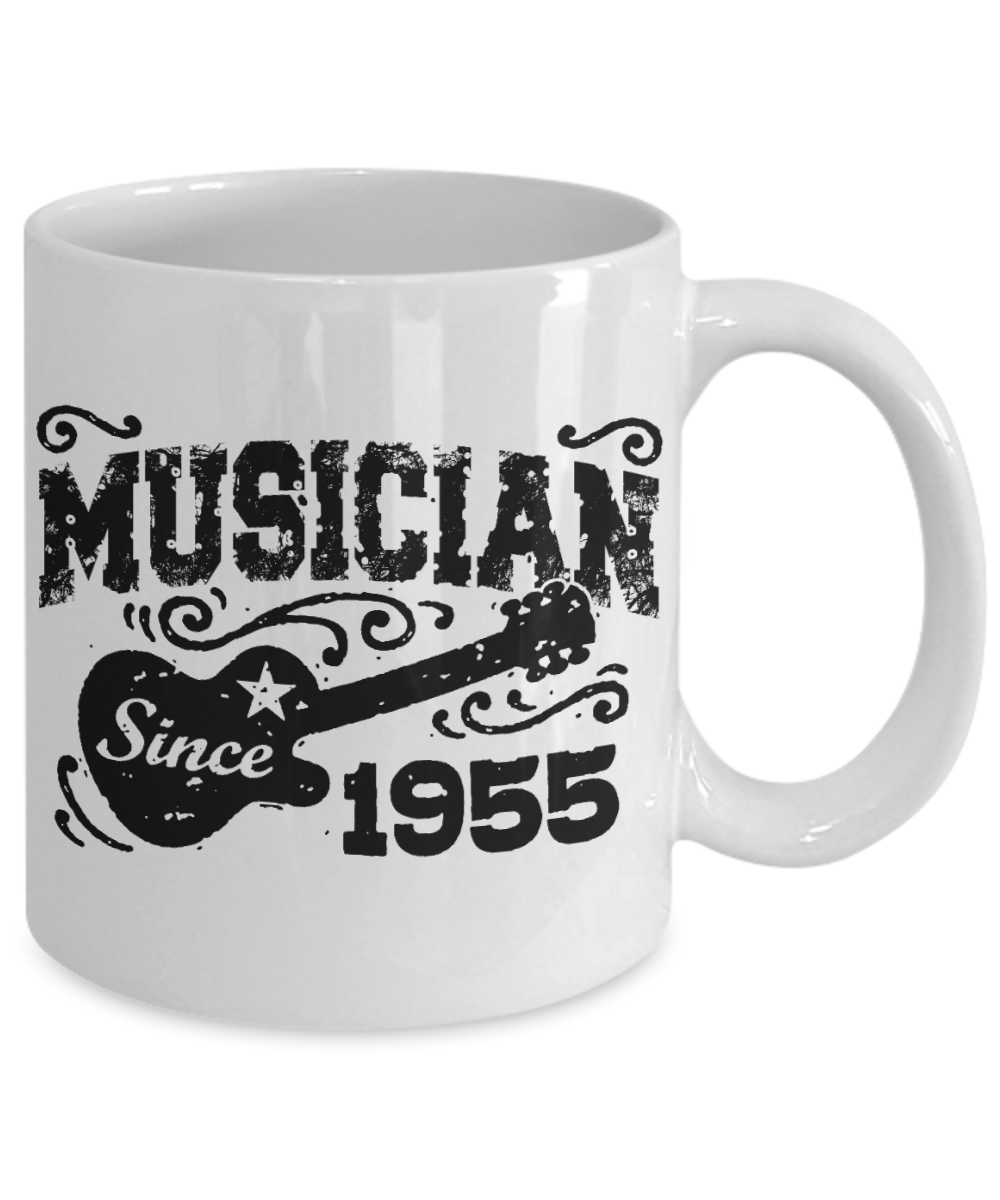 Music Lover Gift Coffee Mug, Musician Since 1955-White Porcelain Coffee Mug 11 oz For Father, Mother, Brother, Sister, drummer, Music Lover, Music Teacher,Birthday, Born In 1955