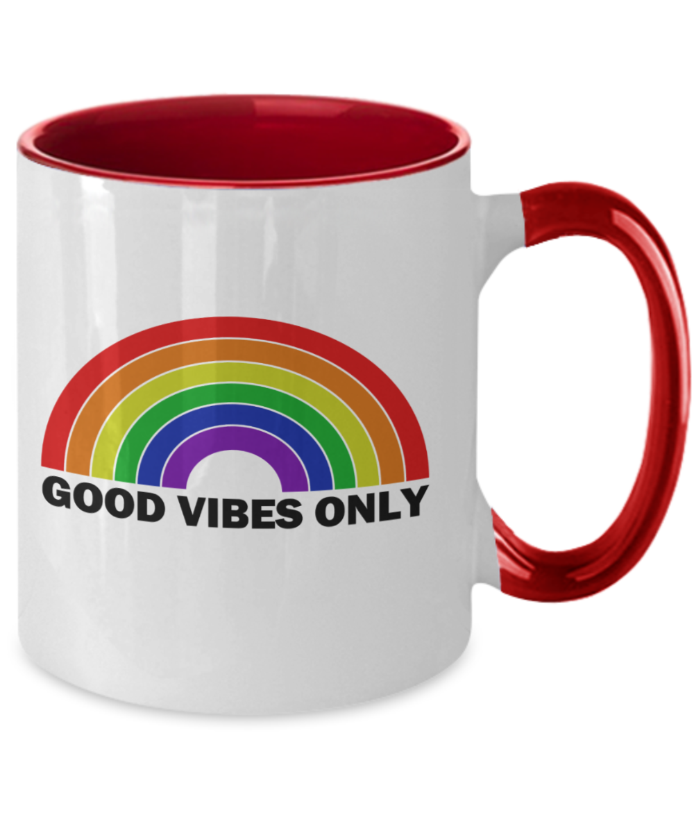 Good Vibes Rainbow Coffee Mug- Rainbow Coffee Mugs, Inspirational Coffee Mugs, Minimalist Rainbow Coffee Mugs, Good Vibes Coffee Mugs