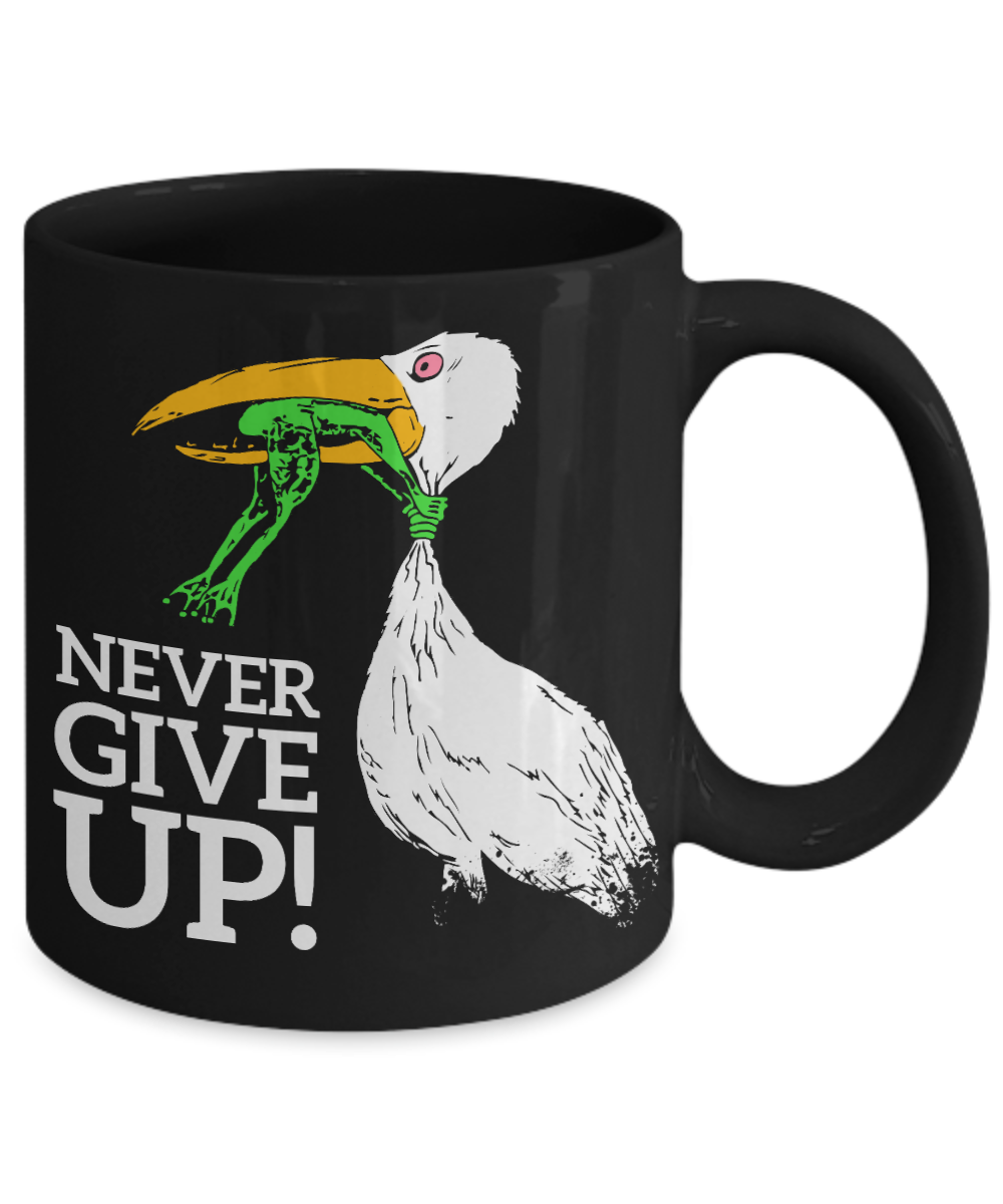 Never give up Black Mugs - Funny Christmas Gifts - Porcelain Black Coffee Mug Cute Cool Ceramic Cup Black, Best Office Tea Mug & Birthday Gag