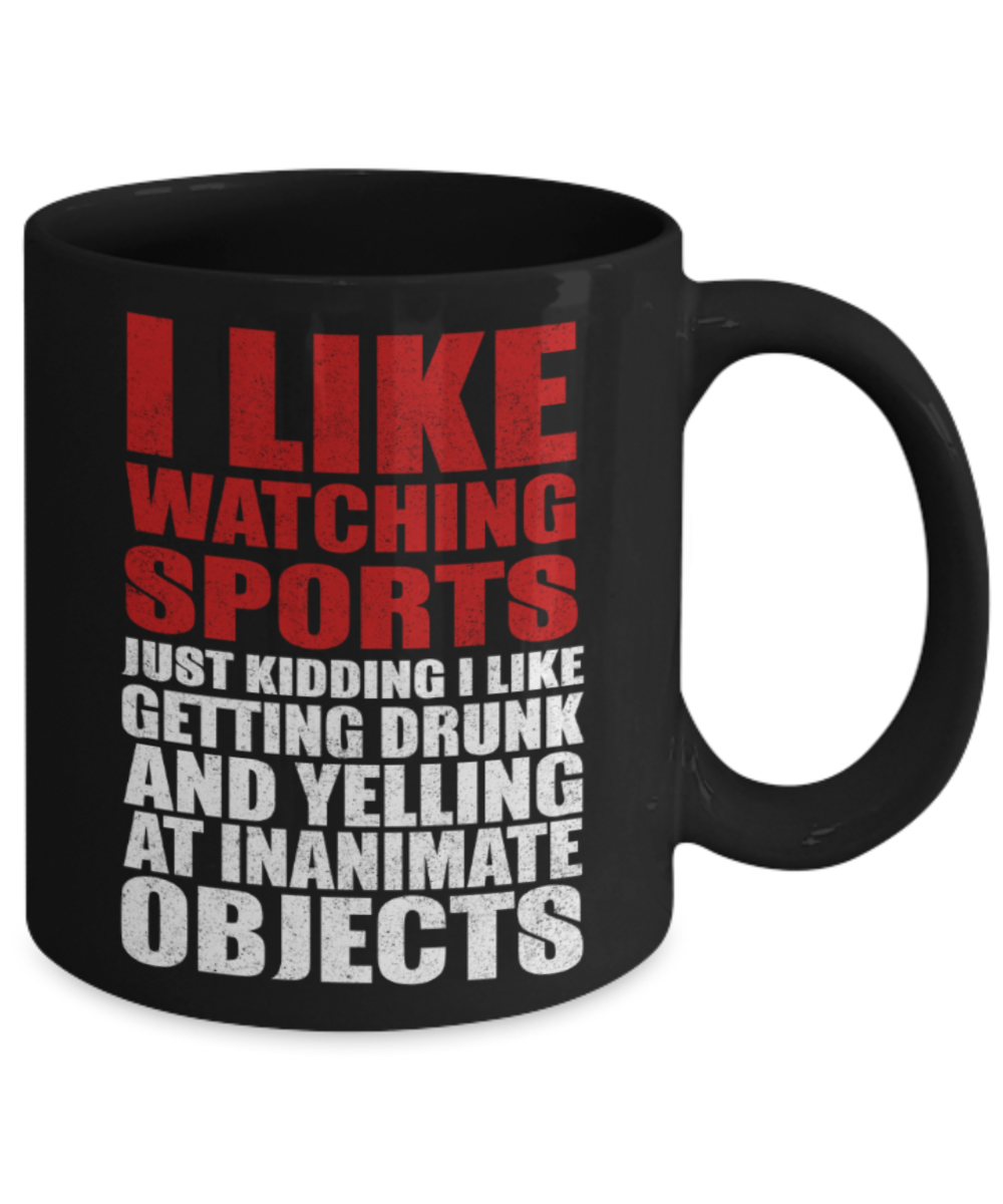 Sports Lovers mugs, I like watching sports - Funny Black Porcelain Coffee 11 oz