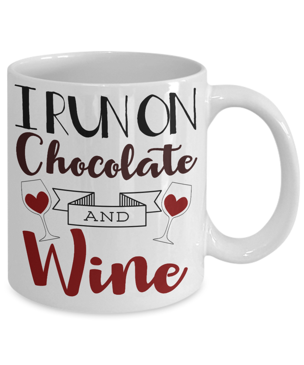 Chocolate Lover Coffee Mug, I Run On Chocolate And Wine-White Porcelain Coffee Mug 11 oz For Chocolate Lover, Kids,Teens,Women,men