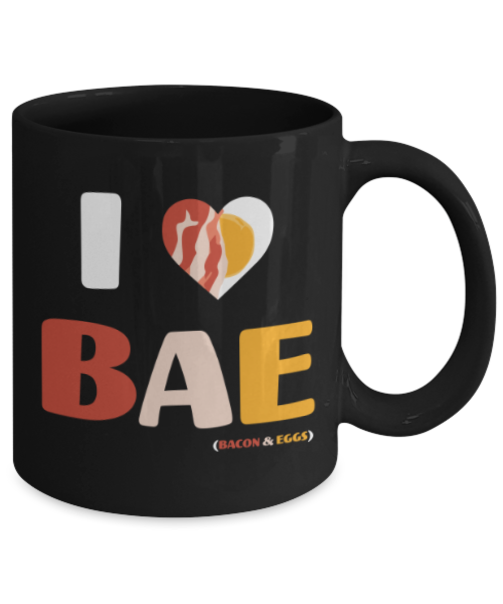 Beer Food Lovers mugs , I Love Bacon and Eggs - Black Coffee Mug Porcelain Tea Cup 11 oz - Great Gift