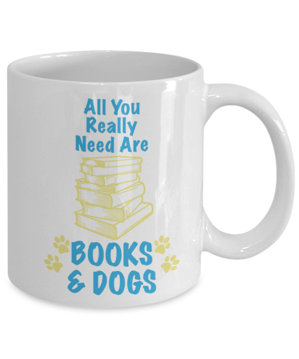 Gift gor dog lovers , Books & Dogs - White Coffee Mug Porcelain Tea Cup 11 oz - Great Gift