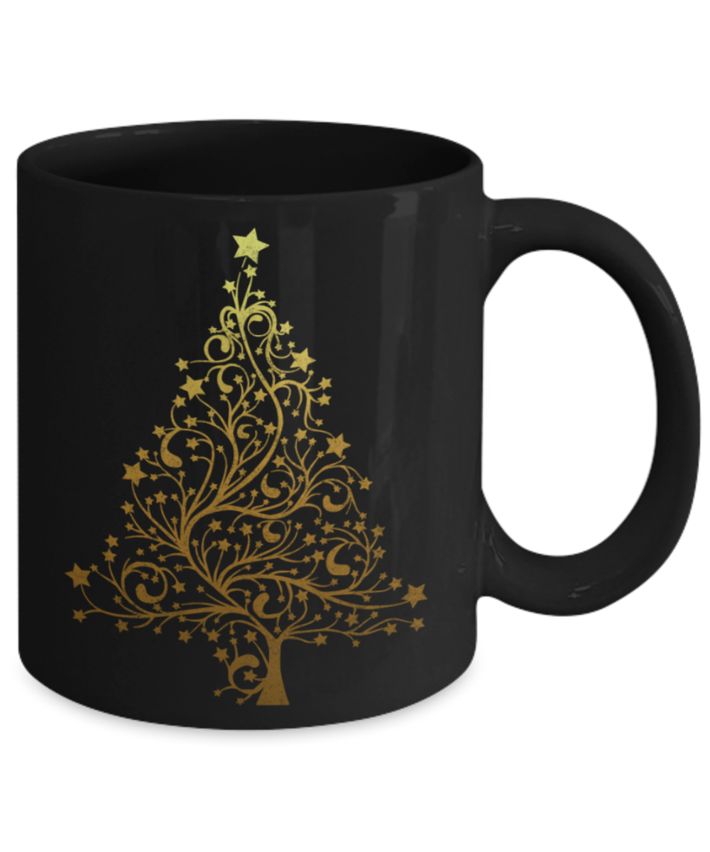 Christmas gift ideas, Christmas Tree - Funny Black Porcelain Coffee Mug Cute Ceramic Cup 11 oz