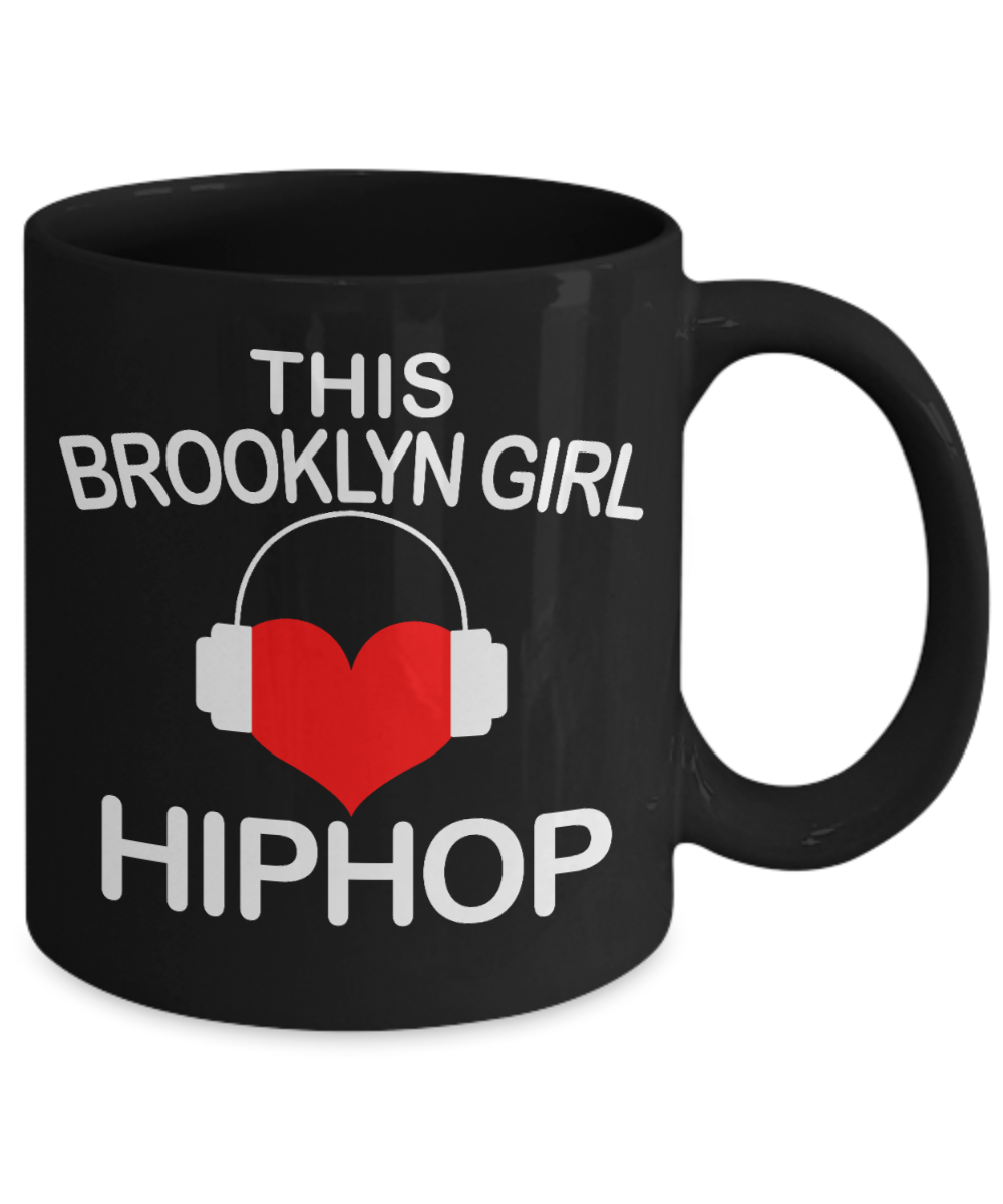 Music Lover Gift Coffee Mug, This Brooklyn Girl Love Hip Hop-Black Porcelain Coffee Mug 11 oz, For Sister,Girlfriend, Mother,Music Mug