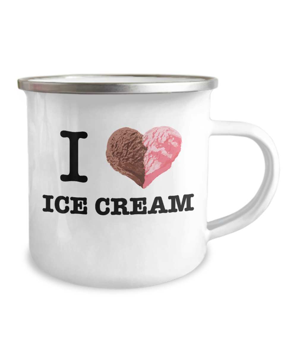 Beer Food Lovers mugs , I Love Ice Cream -12 Oz Stainless Steel Enamel Finish White Camper Coffee Mug