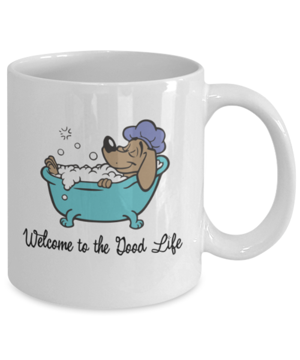 Gift gor dog lovers , Welcome to the dood life - White Coffee Mug Porcelain Tea Cup 11 oz - Great Gift