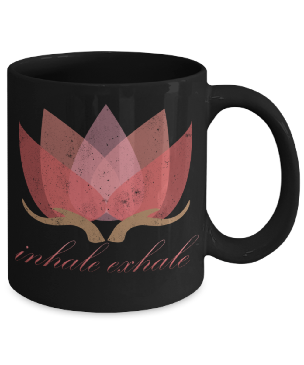 Inhale exhale - Funny Black Porcelain Coffee 11 oz