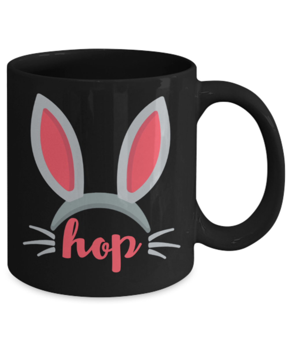 Easter bunny mugs - Hop naughty Bunny - Funny Black Porcelain Coffee Mug Cute Ceramic Cup 11 oz